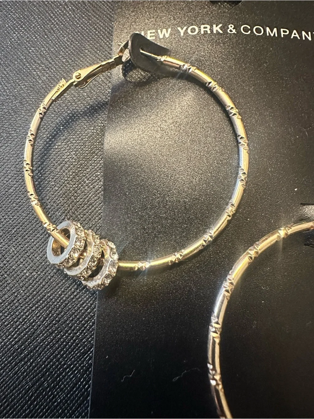 New York & Company Gold Tone Hoop Earrings with Crystal Rings